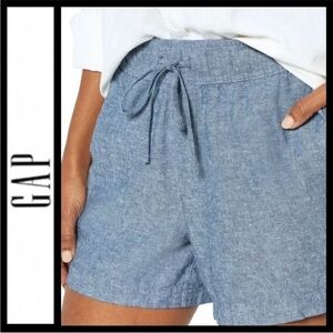 GAP Linen Blend Chambray Pull On Shorts Size LARGE Minimalist Coastal Preppy